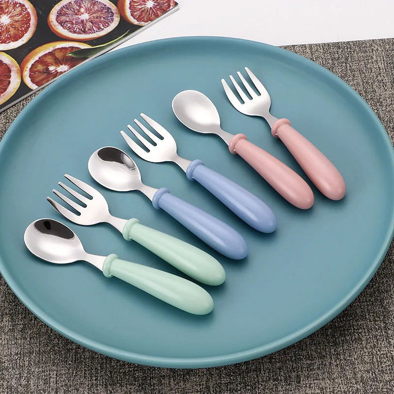 3pcs Children Spoon Forks Box Kids Stainless Steel Kids Cutlery Portable Baby Feeding Utensils Baby Spoons Baby Tableware Set - Slobuy