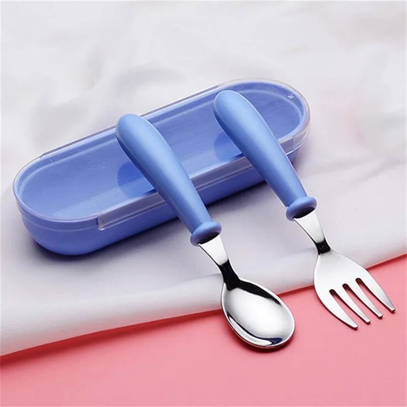 3pcs Children Spoon Forks Box Kids Stainless Steel Kids Cutlery Portable Baby Feeding Utensils Baby Spoons Baby Tableware Set - Slobuy