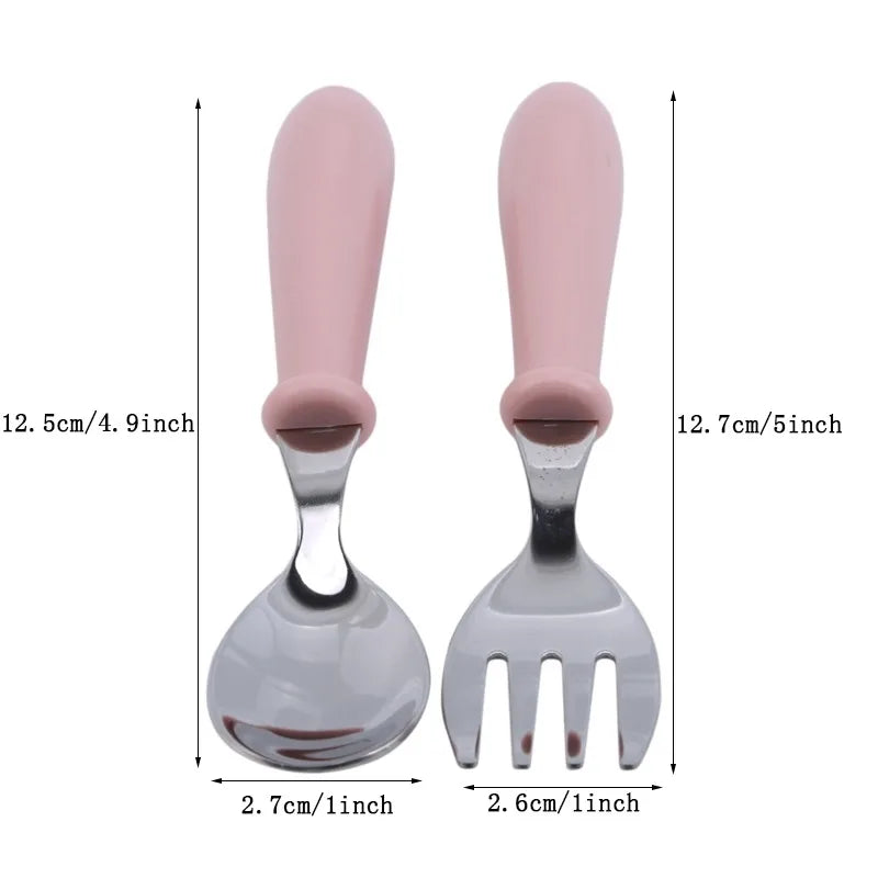 3pcs Children Spoon Forks Box Kids Stainless Steel Kids Cutlery Portable Baby Feeding Utensils Baby Spoons Baby Tableware Set - Slobuy