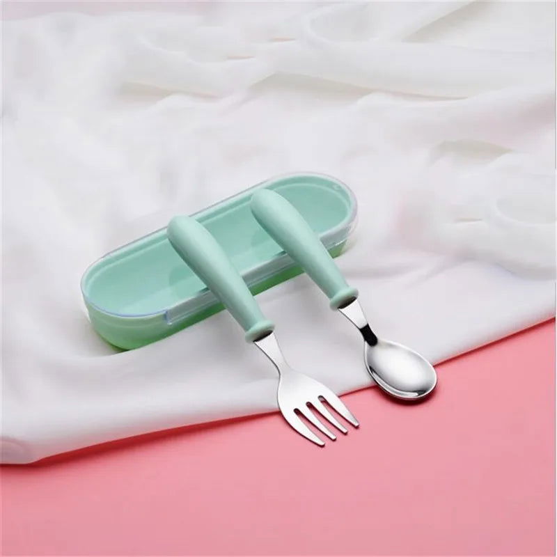 3pcs Children Spoon Forks Box Kids Stainless Steel Kids Cutlery Portable Baby Feeding Utensils Baby Spoons Baby Tableware Set - Slobuy