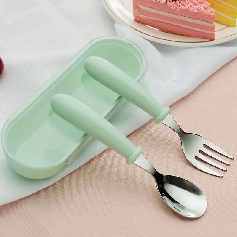 3pcs Children Spoon Forks Box Kids Stainless Steel Kids Cutlery Portable Baby Feeding Utensils Baby Spoons Baby Tableware Set - Slobuy