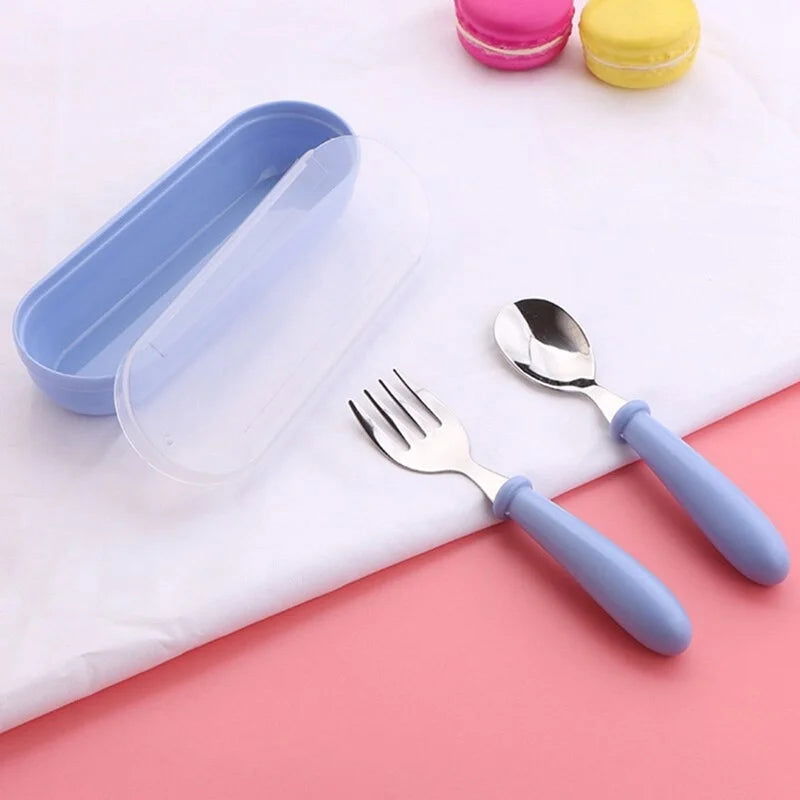 3pcs Children Spoon Forks Box Kids Stainless Steel Kids Cutlery Portable Baby Feeding Utensils Baby Spoons Baby Tableware Set - Slobuy