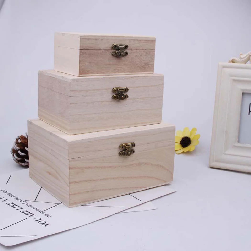 1/3pcs Log Color Scotch Plain Wood Wooden Square Hinged Storage  Boxes Craft Gift Box Handmade Case Box Storage Organization - Slobuy