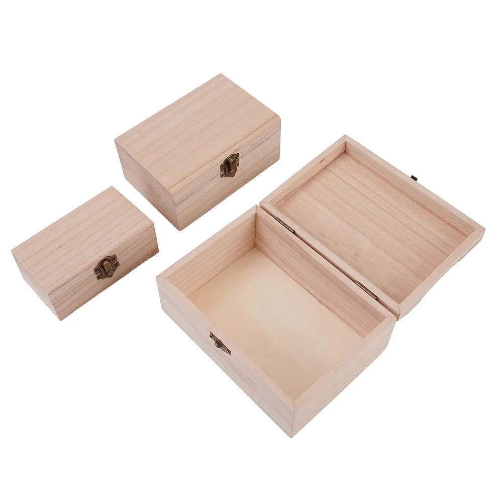 1/3pcs Log Color Scotch Plain Wood Wooden Square Hinged Storage  Boxes Craft Gift Box Handmade Case Box Storage Organization - Slobuy