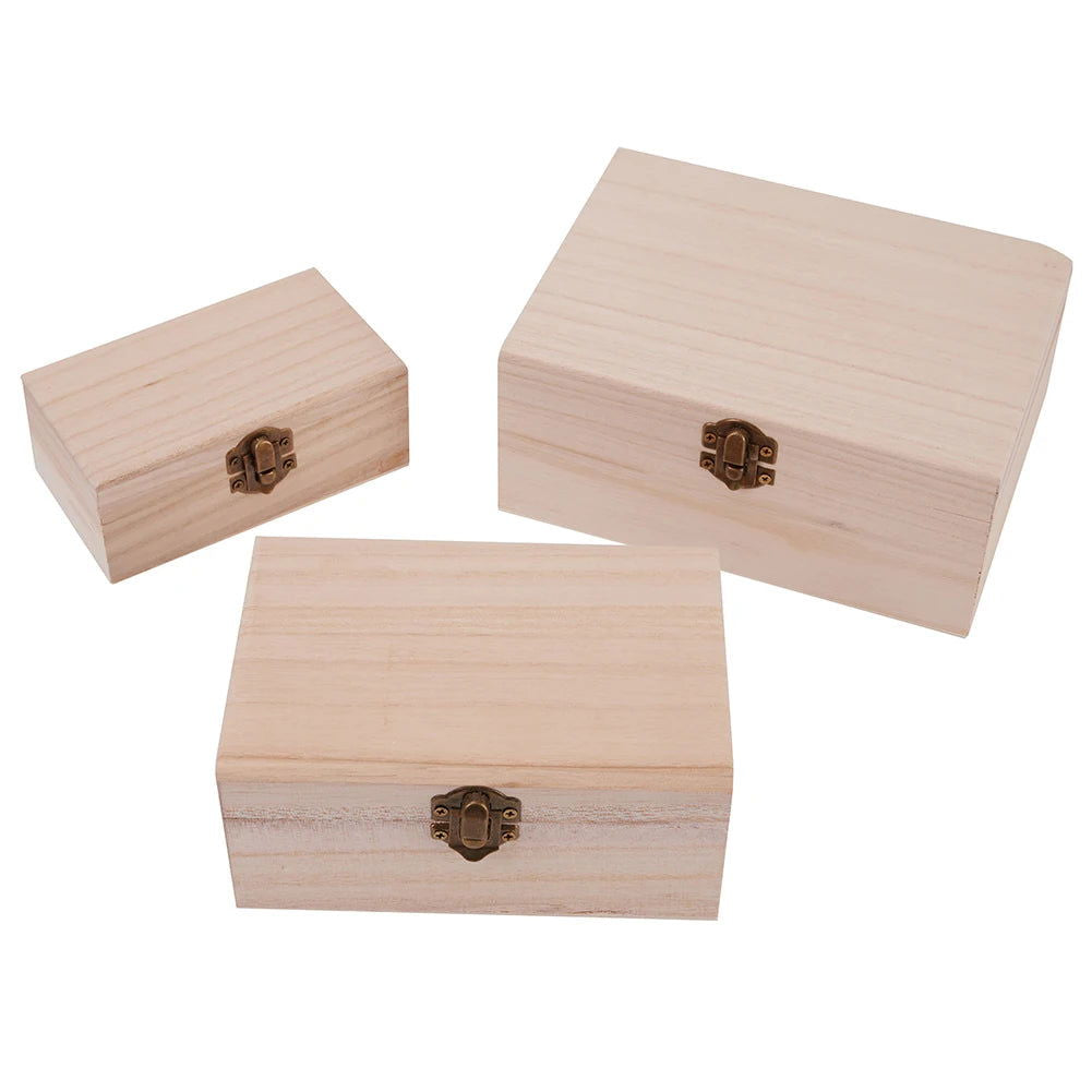 1/3pcs Log Color Scotch Plain Wood Wooden Square Hinged Storage  Boxes Craft Gift Box Handmade Case Box Storage Organization - Slobuy