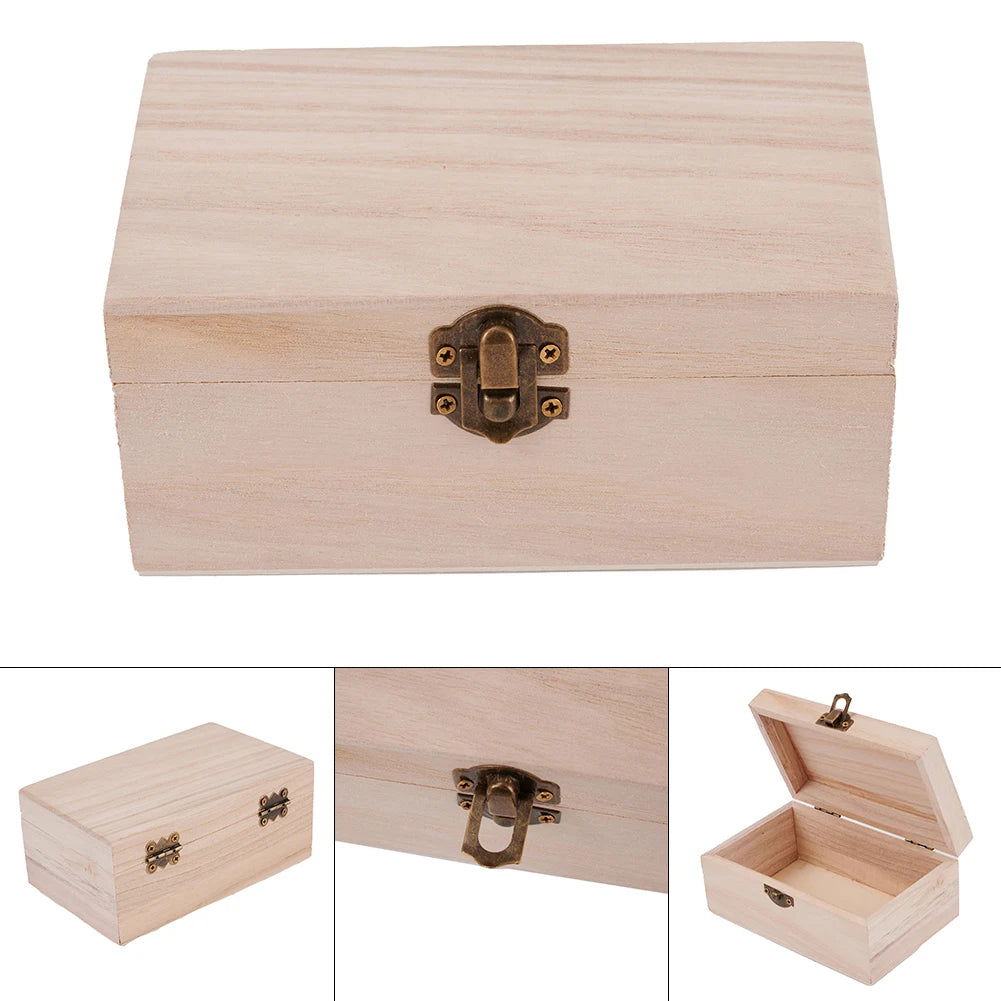 1/3pcs Log Color Scotch Plain Wood Wooden Square Hinged Storage  Boxes Craft Gift Box Handmade Case Box Storage Organization - Slobuy