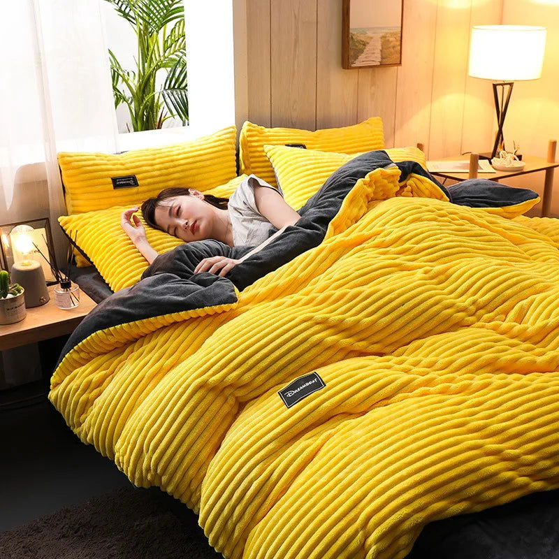 3pcs duvet cover Winter Warm Bedding sets Double Quilt Cover king Twin queen size bed thick Flano Coral Fleece with pillowscase - Slobuy