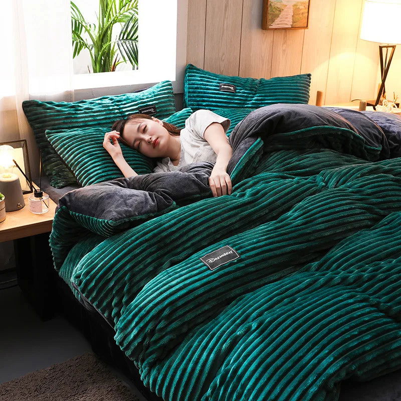 3pcs duvet cover Winter Warm Bedding sets Double Quilt Cover king Twin queen size bed thick Flano Coral Fleece with pillowscase - Slobuy