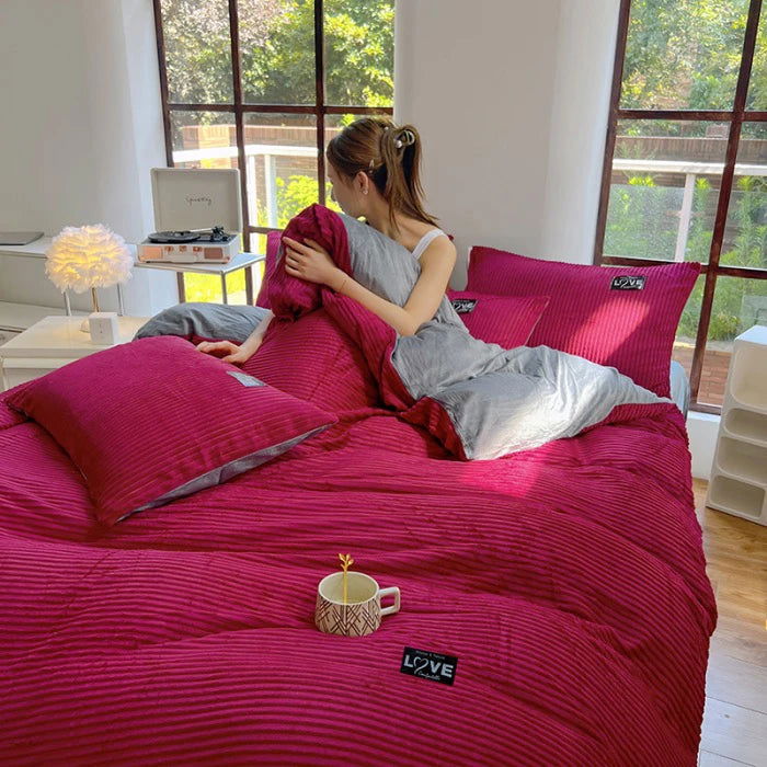 3pcs duvet cover Winter Warm Bedding sets Double Quilt Cover king Twin queen size bed thick Flano Coral Fleece with pillowscase - Slobuy