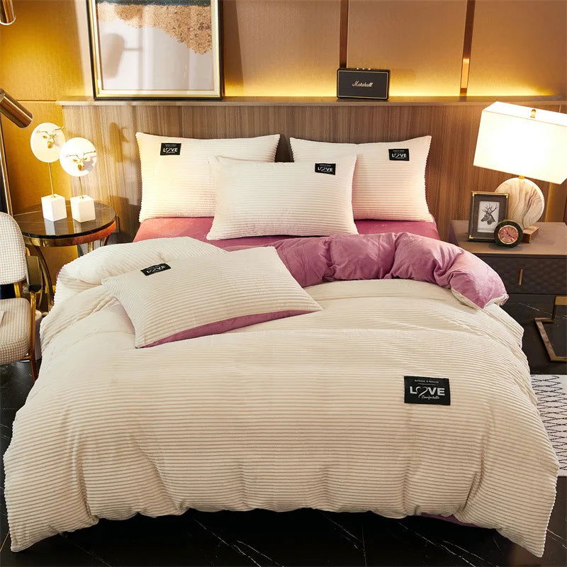 3pcs duvet cover Winter Warm Bedding sets Double Quilt Cover king Twin queen size bed thick Flano Coral Fleece with pillowscase - Slobuy