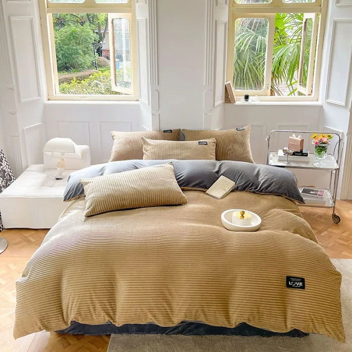 3pcs duvet cover Winter Warm Bedding sets Double Quilt Cover king Twin queen size bed thick Flano Coral Fleece with pillowscase - Slobuy