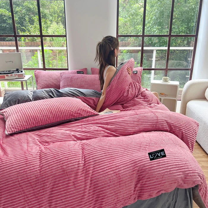 3pcs duvet cover Winter Warm Bedding sets Double Quilt Cover king Twin queen size bed thick Flano Coral Fleece with pillowscase - Slobuy