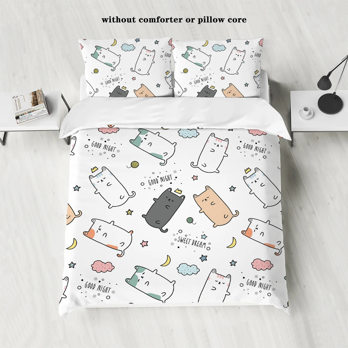 3pcs matte polyester bedding set, 1 duvet cover+2 pillowcases, unfilled, warm, skin friendly, anti pilling, cute cartoon cat - Slobuy