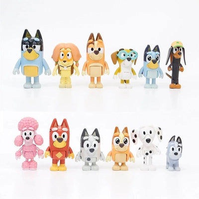 4-12PCS Bluey Bingo Figure Toys Family Kawaii Movable Joint Action Figure Toys Cartoon Bluey Friends PVC Model Doll for New Year - Slobuy