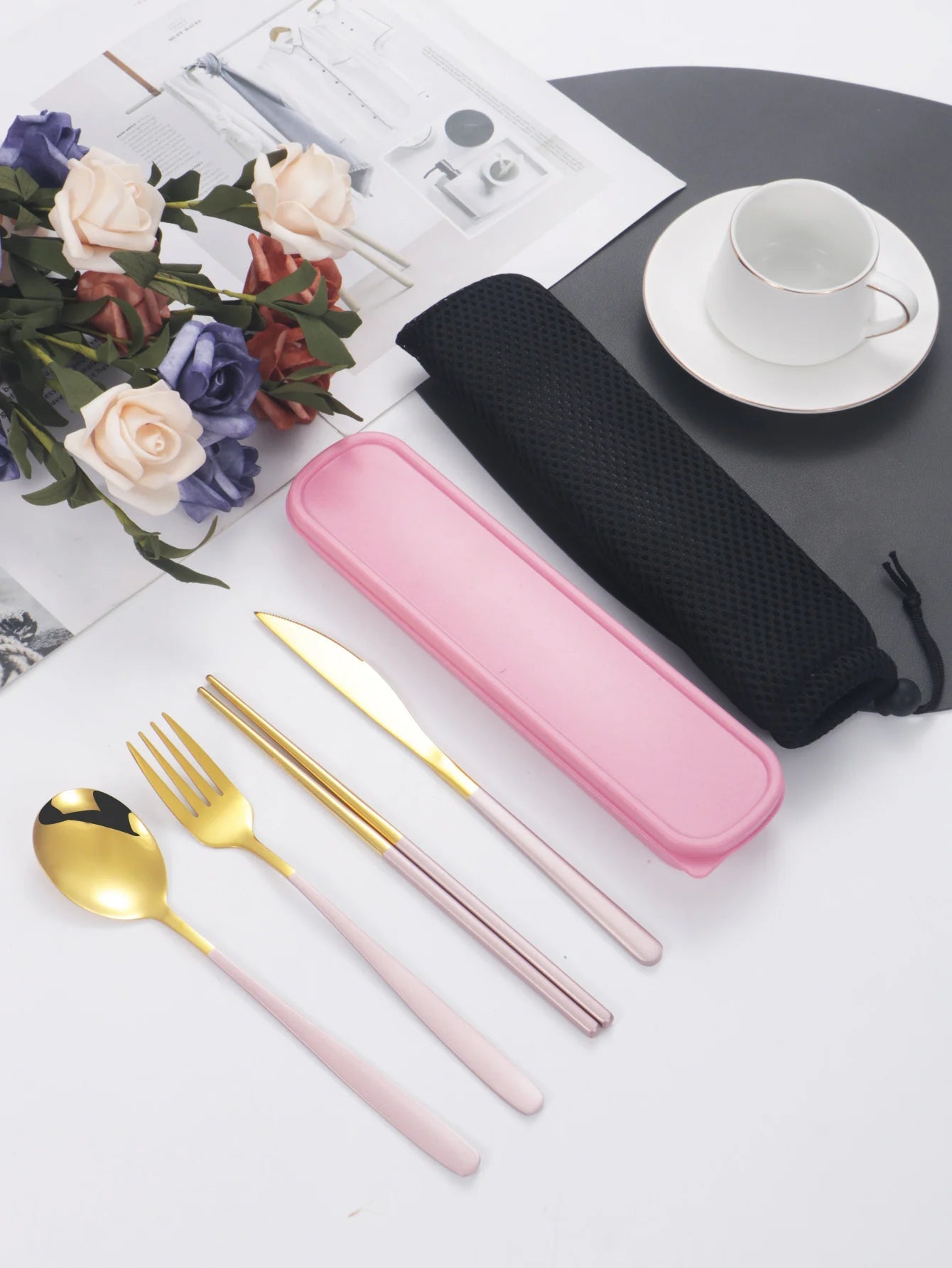 4-piece Cutlery Set Knife Fork Spoon Chopsticks Box Cutlery Portable Cutlery Travel Cutlery with box - Slobuy