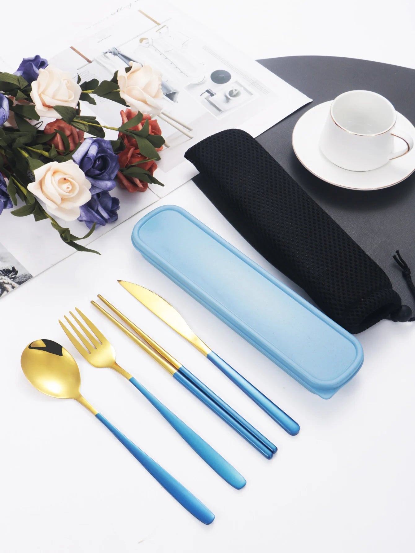 4-piece Cutlery Set Knife Fork Spoon Chopsticks Box Cutlery Portable Cutlery Travel Cutlery with box - Slobuy