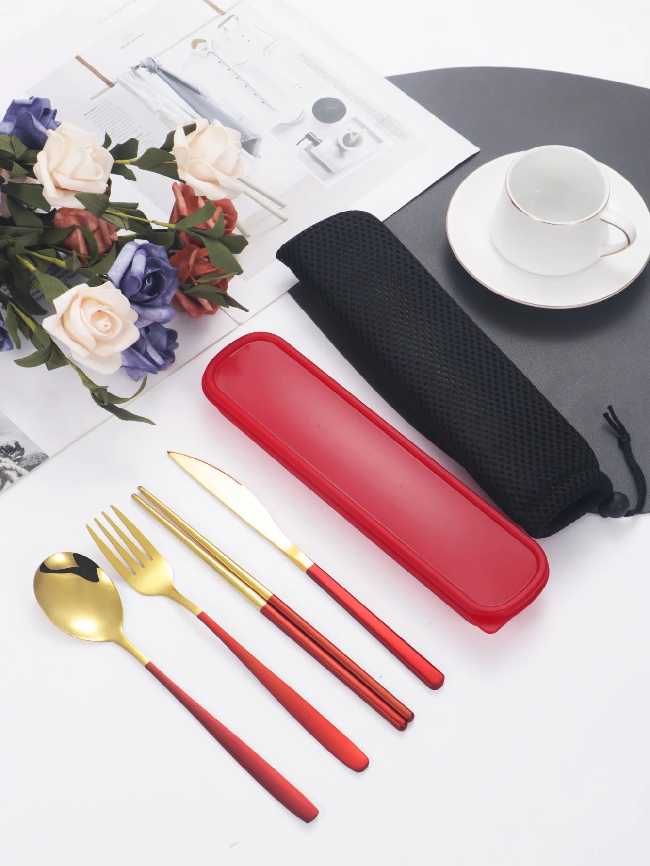 4-piece Cutlery Set Knife Fork Spoon Chopsticks Box Cutlery Portable Cutlery Travel Cutlery with box - Slobuy