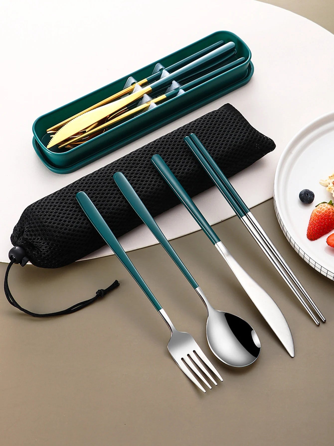 4-piece Cutlery Set Knife Fork Spoon Chopsticks Box Cutlery Portable Cutlery Travel Cutlery with box - Slobuy