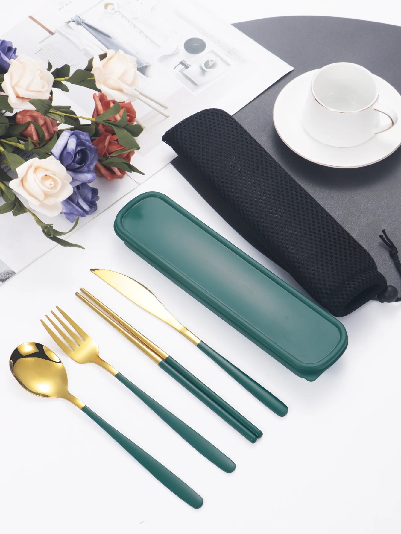 4-piece Cutlery Set Knife Fork Spoon Chopsticks Box Cutlery Portable Cutlery Travel Cutlery with box - Slobuy