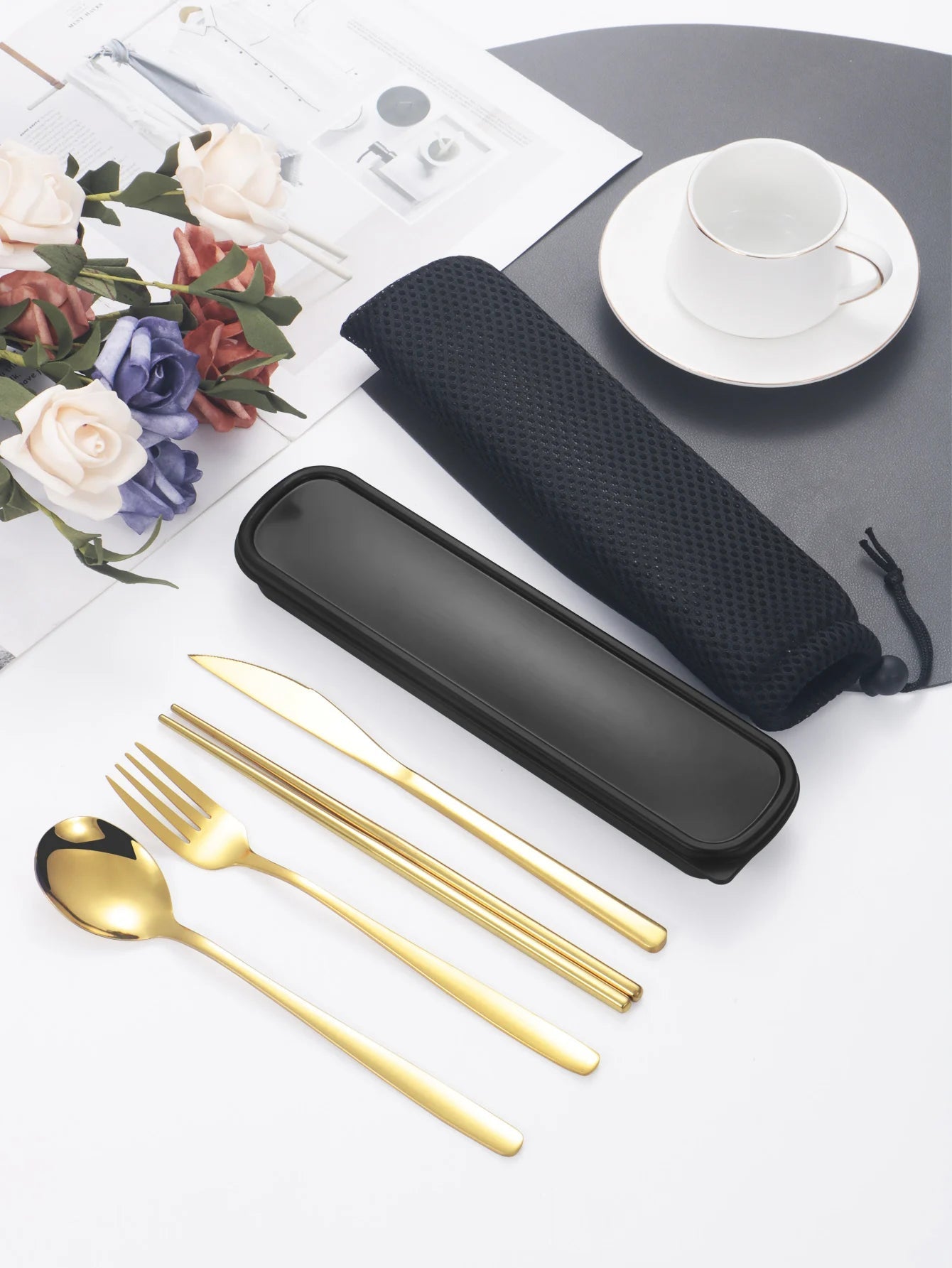 4-piece Cutlery Set Knife Fork Spoon Chopsticks Box Cutlery Portable Cutlery Travel Cutlery with box - Slobuy