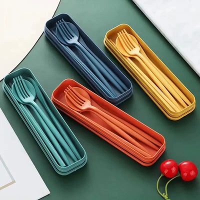 4-piece Portable Utensils, Healthy Eco-Friendly Wheat Straw Cutlery, Reusable Chopstick Fork Knife Spoon Set - Slobuy