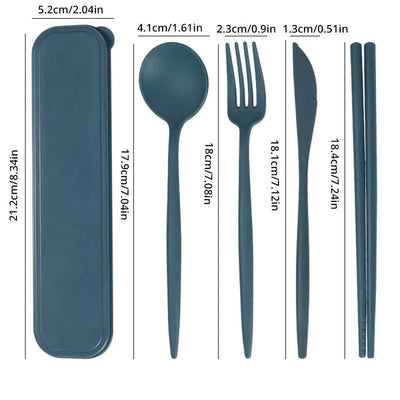 4-piece Portable Utensils, Healthy Eco-Friendly Wheat Straw Cutlery, Reusable Chopstick Fork Knife Spoon Set - Slobuy