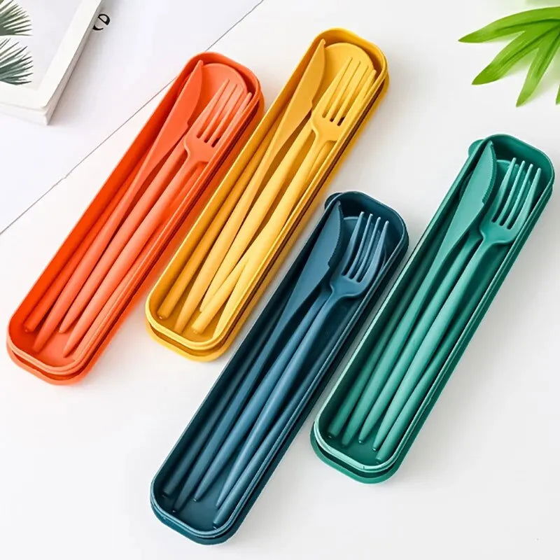 4-piece Portable Utensils, Healthy Eco-Friendly Wheat Straw Cutlery, Reusable Chopstick Fork Knife Spoon Set - Slobuy