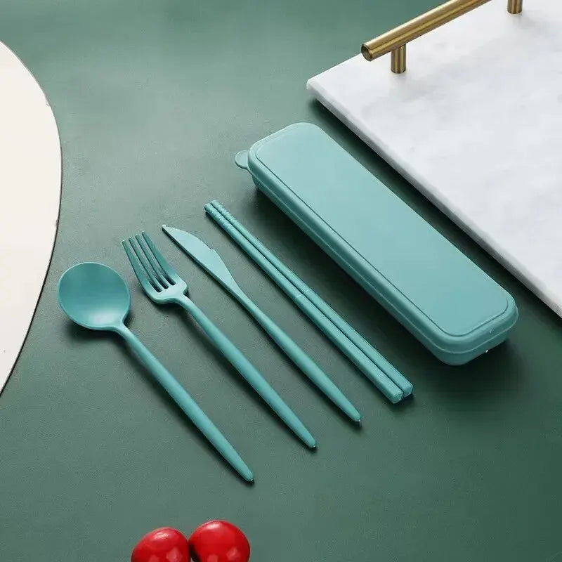 4-piece Portable Utensils, Healthy Eco-Friendly Wheat Straw Cutlery, Reusable Chopstick Fork Knife Spoon Set - Slobuy