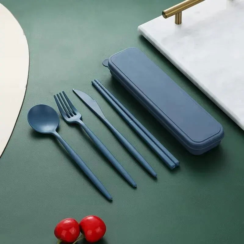 4-piece Portable Utensils, Healthy Eco-Friendly Wheat Straw Cutlery, Reusable Chopstick Fork Knife Spoon Set - Slobuy