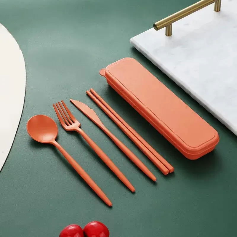 4-piece Portable Utensils, Healthy Eco-Friendly Wheat Straw Cutlery, Reusable Chopstick Fork Knife Spoon Set - Slobuy