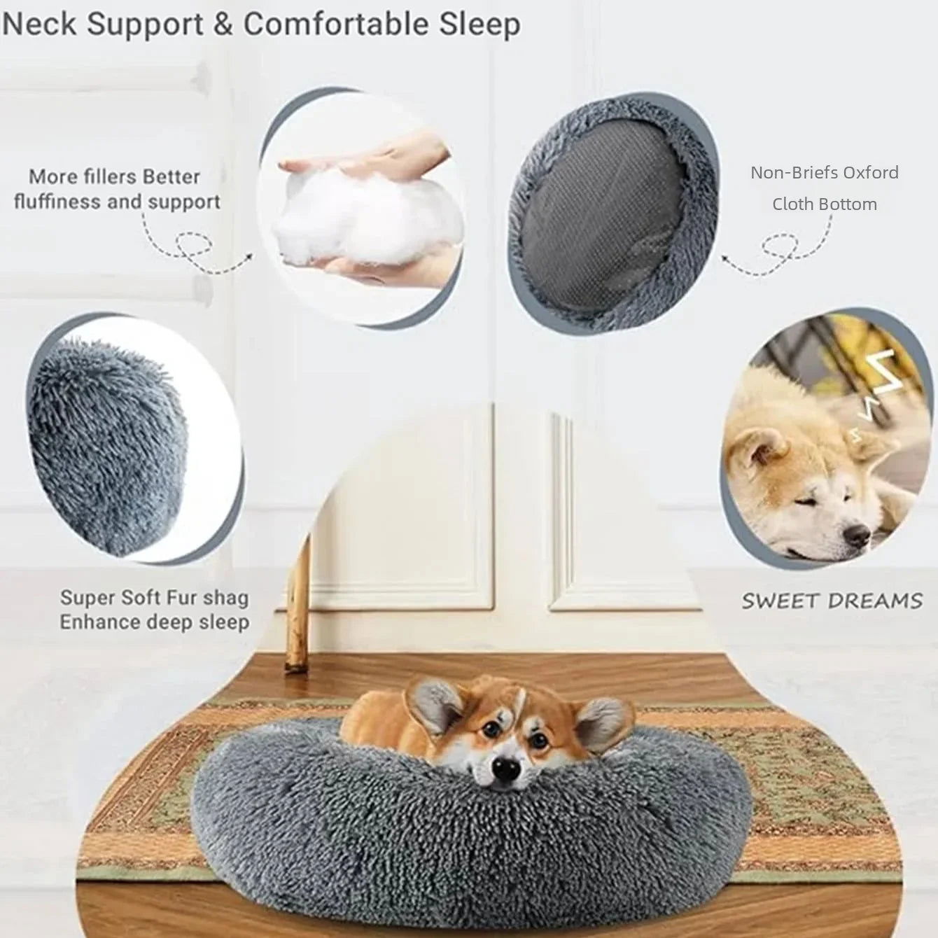 40-90cm Round Pet Bed for Large Dog Bed Super Soft Cat Bed Long Plush Dog House for Medium Dog House Winter Warm Sleeping - Slobuy