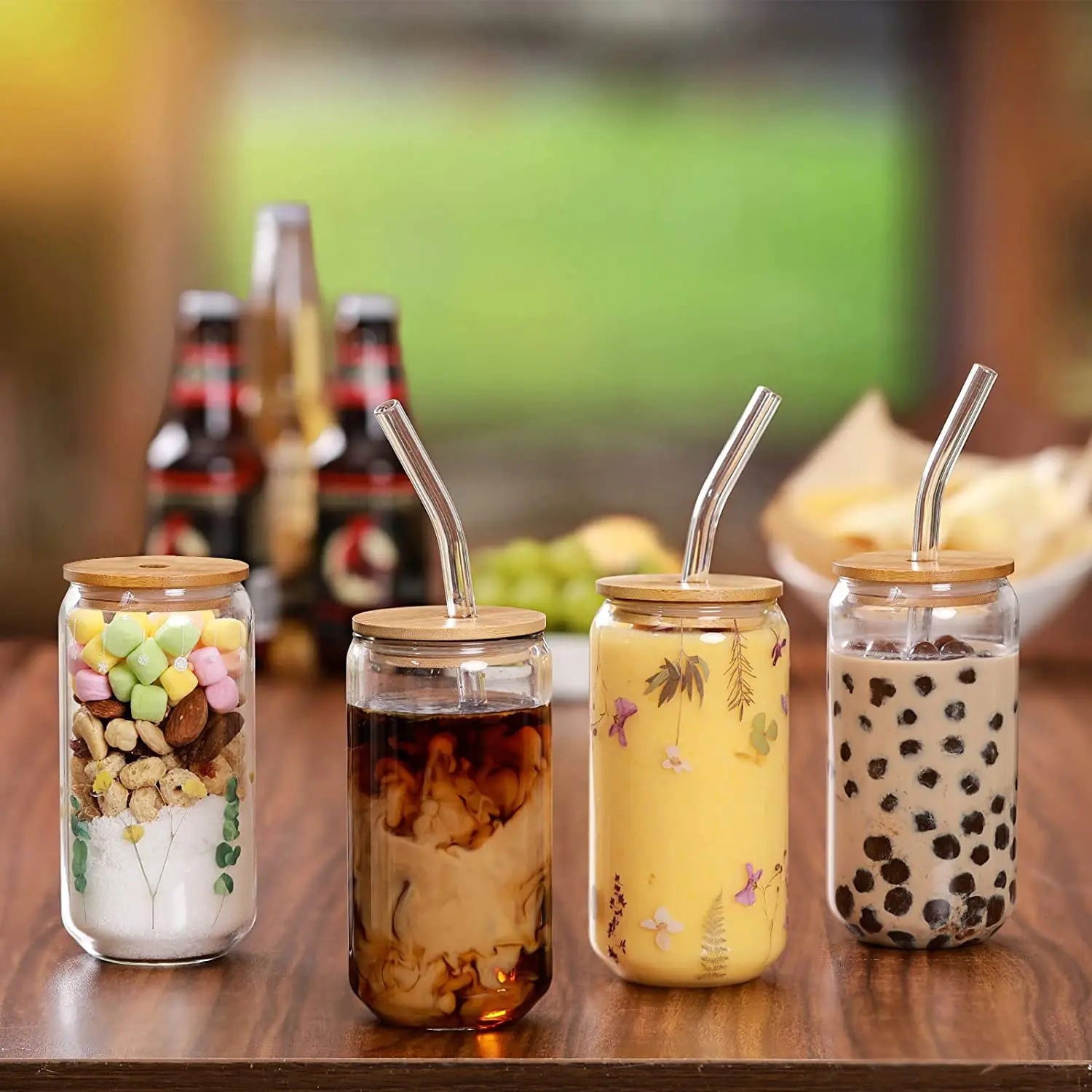 550ml/400ml Glass Cup With Lid and Straw Transparent Bubble Tea Cup Juice Glass Beer Can Milk Mocha Cups Breakfast Mug Drinkware - Slobuy