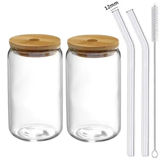 550ml/400ml Glass Cup With Lid and Straw Transparent Bubble Tea Cup Juice Glass Beer Can Milk Mocha Cups Breakfast Mug Drinkware - Slobuy