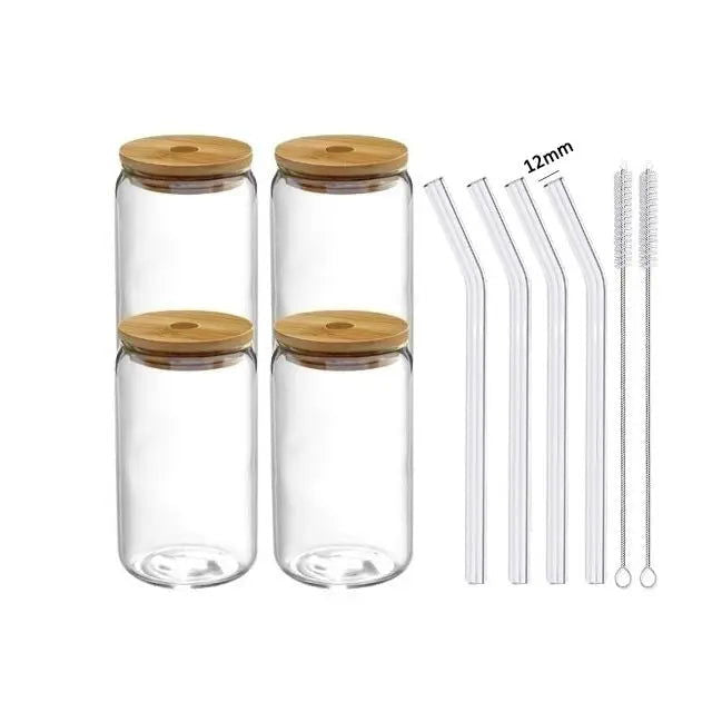 550ml/400ml Glass Cup With Lid and Straw Transparent Bubble Tea Cup Juice Glass Beer Can Milk Mocha Cups Breakfast Mug Drinkware - Slobuy