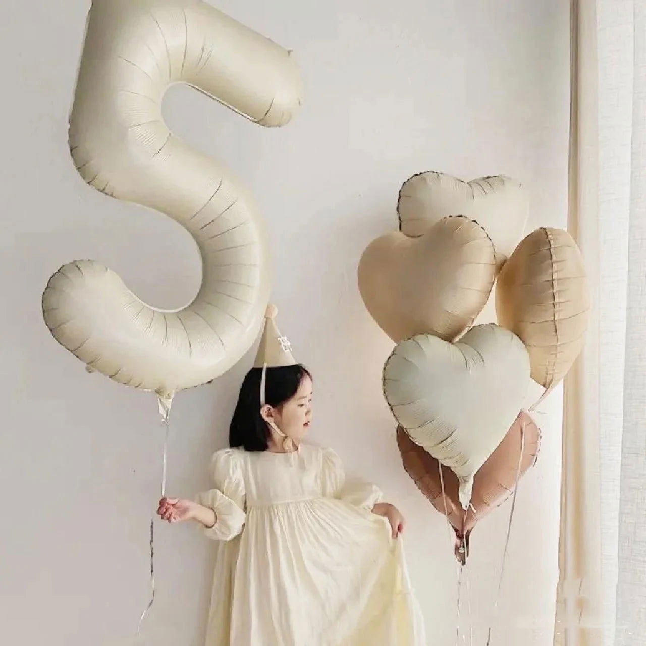 1/3/7Pcs Cream Color Number Balloon Set 32/40Inch 1-9 Digital Foil Helium Ball Girl Kids Adult Birthday Party Wedding Decoration - Slobuy