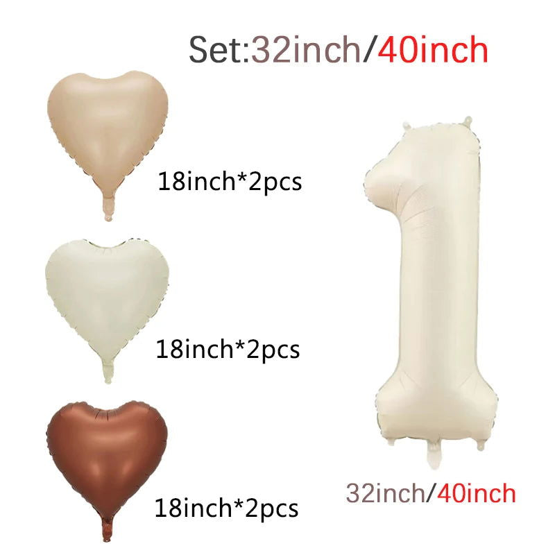 1/3/7Pcs Cream Color Number Balloon Set 32/40Inch 1-9 Digital Foil Helium Ball Girl Kids Adult Birthday Party Wedding Decoration - Slobuy