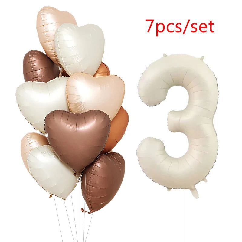 1/3/7Pcs Cream Color Number Balloon Set 32/40Inch 1-9 Digital Foil Helium Ball Girl Kids Adult Birthday Party Wedding Decoration - Slobuy