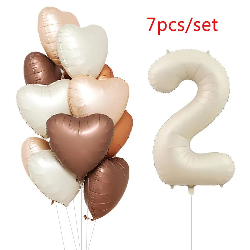 1/3/7Pcs Cream Color Number Balloon Set 32/40Inch 1-9 Digital Foil Helium Ball Girl Kids Adult Birthday Party Wedding Decoration - Slobuy