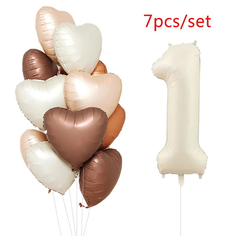 1/3/7Pcs Cream Color Number Balloon Set 32/40Inch 1-9 Digital Foil Helium Ball Girl Kids Adult Birthday Party Wedding Decoration - Slobuy