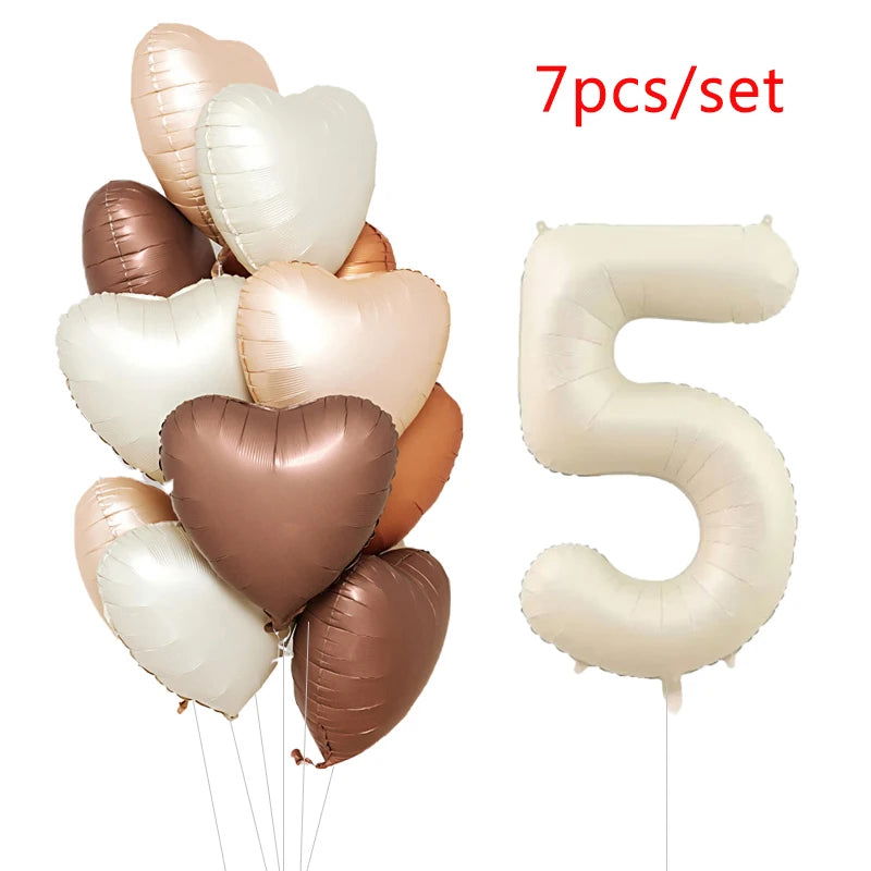 1/3/7Pcs Cream Color Number Balloon Set 32/40Inch 1-9 Digital Foil Helium Ball Girl Kids Adult Birthday Party Wedding Decoration - Slobuy