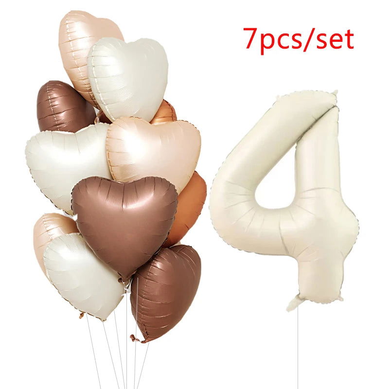 1/3/7Pcs Cream Color Number Balloon Set 32/40Inch 1-9 Digital Foil Helium Ball Girl Kids Adult Birthday Party Wedding Decoration - Slobuy