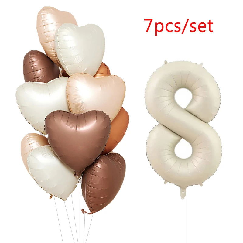 1/3/7Pcs Cream Color Number Balloon Set 32/40Inch 1-9 Digital Foil Helium Ball Girl Kids Adult Birthday Party Wedding Decoration - Slobuy