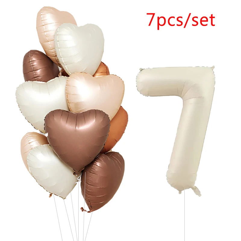 1/3/7Pcs Cream Color Number Balloon Set 32/40Inch 1-9 Digital Foil Helium Ball Girl Kids Adult Birthday Party Wedding Decoration - Slobuy