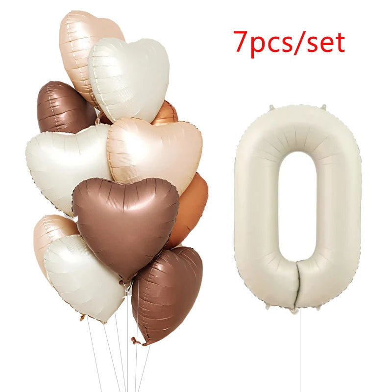 1/3/7Pcs Cream Color Number Balloon Set 32/40Inch 1-9 Digital Foil Helium Ball Girl Kids Adult Birthday Party Wedding Decoration - Slobuy