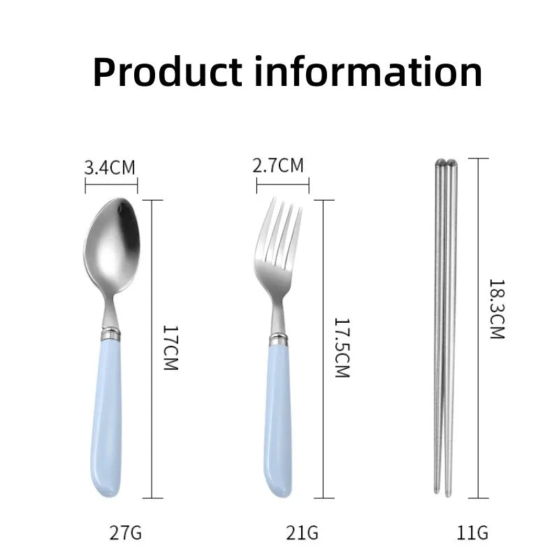 410 Stainless Steel Chopsticks Tableware Portable Fork Spoon Student Office Worker Three-piece Cute Storage Box cutlery set - Slobuy