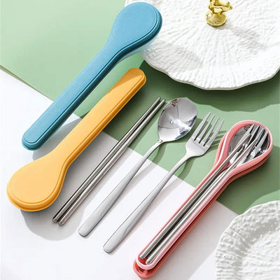 410 Stainless Steel Cutlery Set with Storage Case Korean Style Portable Tableware Set Home School Kitchen Dinnerware Services - Slobuy