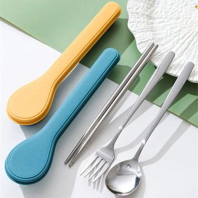 410 Stainless Steel Cutlery Set with Storage Case Korean Style Portable Tableware Set Home School Kitchen Dinnerware Services - Slobuy