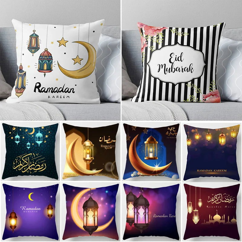 45*45CM Eid Mubarak Print Pillowcases Arab Islamic Muslim Ramadan Kareem Pillow Case Living Room Home Sofa Decor Cushion Cover - Slobuy