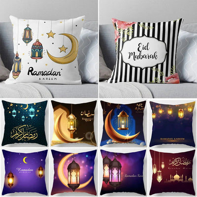 45*45CM Eid Mubarak Print Pillowcases Arab Islamic Muslim Ramadan Kareem Pillow Case Living Room Home Sofa Decor Cushion Cover - Slobuy