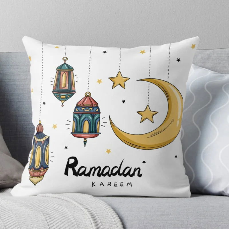45*45CM Eid Mubarak Print Pillowcases Arab Islamic Muslim Ramadan Kareem Pillow Case Living Room Home Sofa Decor Cushion Cover - Slobuy